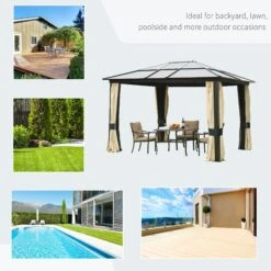 Outsunny 3 X 3.6(m) Hardtop Gazebo Canopy With Polycarbonate Roof And Aluminium Frame, Garden Pavilion With Mosquito Netting And Curtains, Brown 15 Outsunny 3 X 3.6(m) Hardtop Gazebo Canopy With Polycarbonate Roof And Aluminium Frame, Garden Pavilion With Mosquito Netting And Curtains, Brown -OUTSUNNY Store jKh5a617dc41d6a15