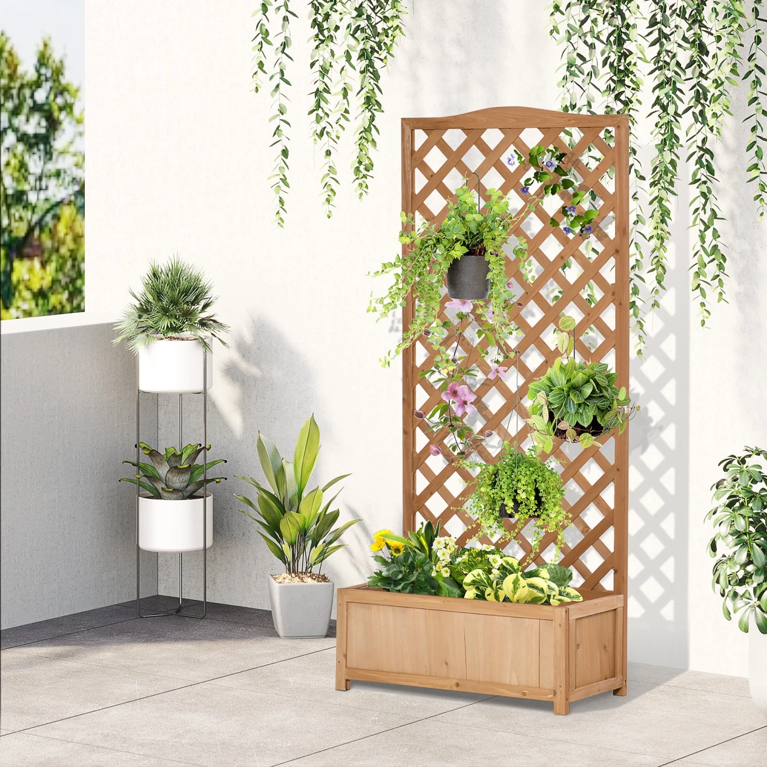 Outsunny Garden Wooden Planter Box With Trellis Lattice Flower Raised Bed 76x36x170cm 9 Outsunny Garden Wooden Planter Box With Trellis Lattice Flower Raised Bed 76x36x170cm - Image 9