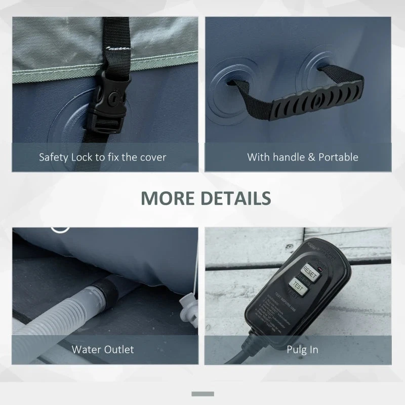 Outsunny Inflatable Hot Tub Spa Round With Cover For 4-6 People 195cm - Dark Blue 8 Outsunny Inflatable Hot Tub Spa Round With Cover For 4-6 People 195cm - Dark Blue - Image 8