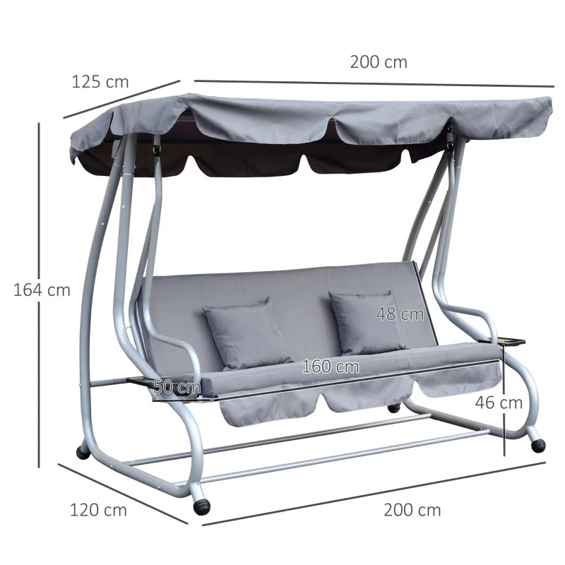 Outsunny Swing Seat 3 Seater - Grey 3 Outsunny Swing Seat 3 Seater - Grey - Image 3