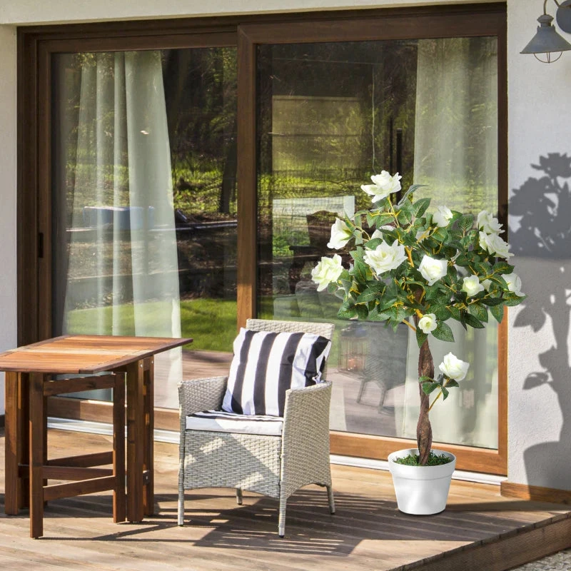 Outsunny Artificial Rose Tree And Planter For Indoor & Outdoor Use - White And Green 11 Outsunny Artificial Rose Tree And Planter For Indoor & Outdoor Use - White And Green - Image 11