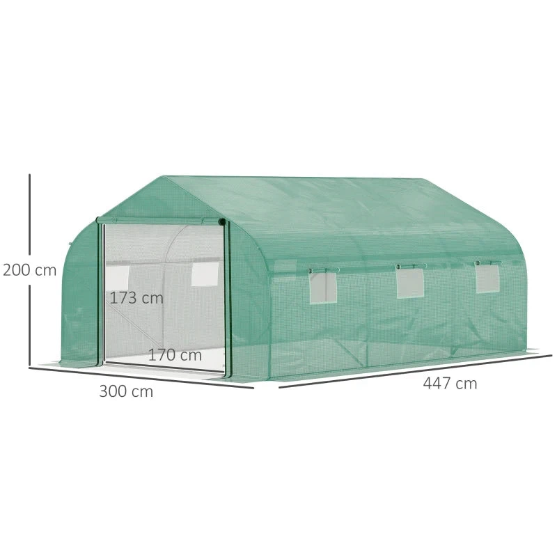 Outsunny Greenhouse Polytunnel 4.47x3x2m - Green 3 Outsunny Greenhouse Polytunnel 4.47x3x2m - Green - Image 3