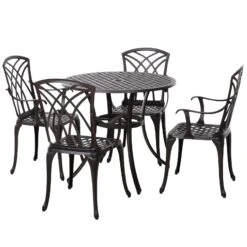 Outsunny Patio Cast Aluminium 5 PCS Dining Table & 4 Chairs Set Outdoor Garden Furniture
