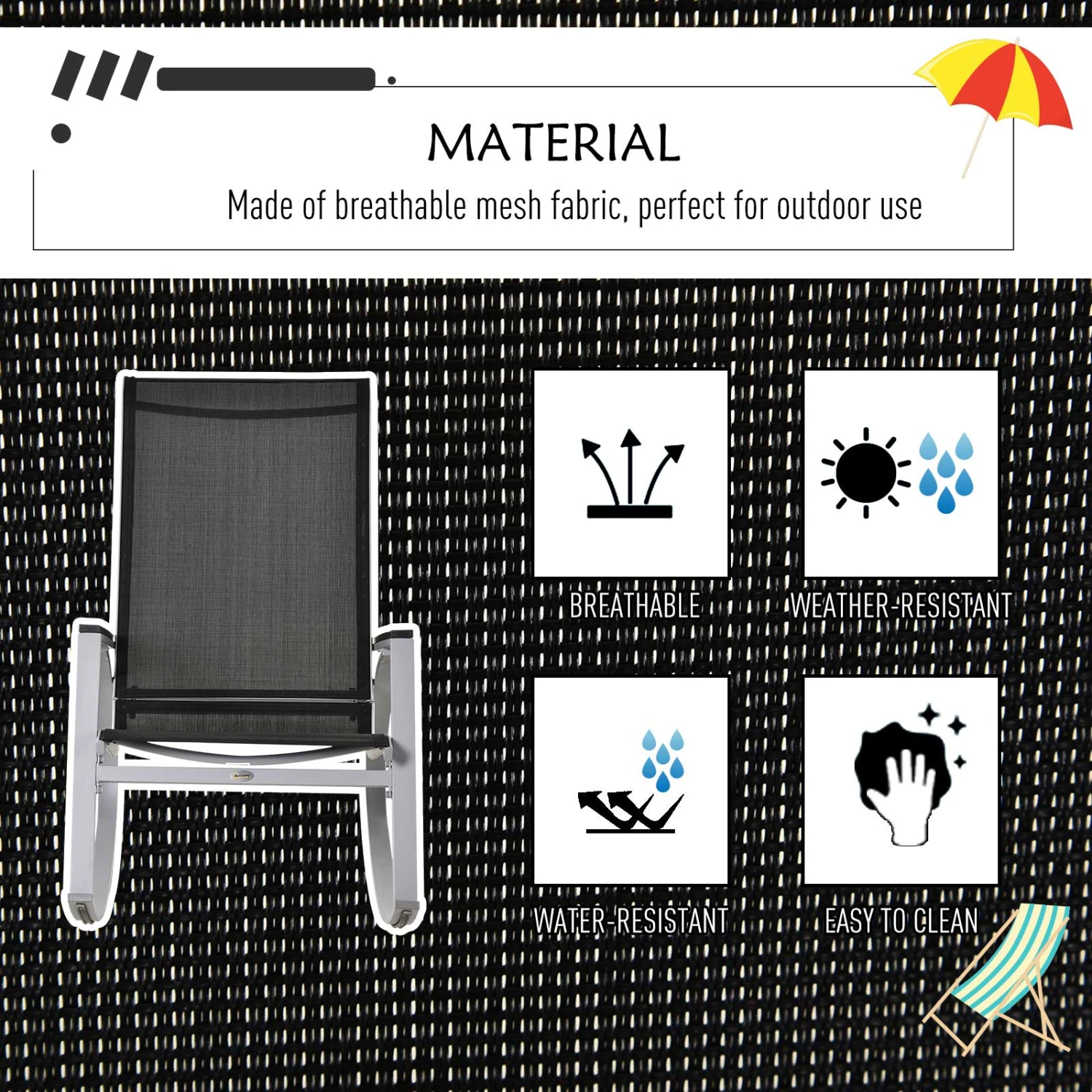 Outsunny Rocking Chair Sun Lounger Garden Seat Patio High Back Texteline Black 6 Outsunny Rocking Chair Sun Lounger Garden Seat Patio High Back Texteline Black - Image 6