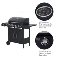 Outsunny 4+1 Gas Burner Grill BBQ Trolley Backyard Garden Smoker Side Burner Barbecue W/ Storage Side Table Wheels -OUTSUNNY Store kge33217dc12eb0cc 88361796 cd53 40bf 90d8 fcd8af9a2ac9