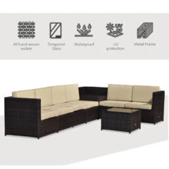 Outsunny Rattan Corner Sofa Set With Table - Brown -OUTSUNNY Store kyba0917fe8384473 jpg