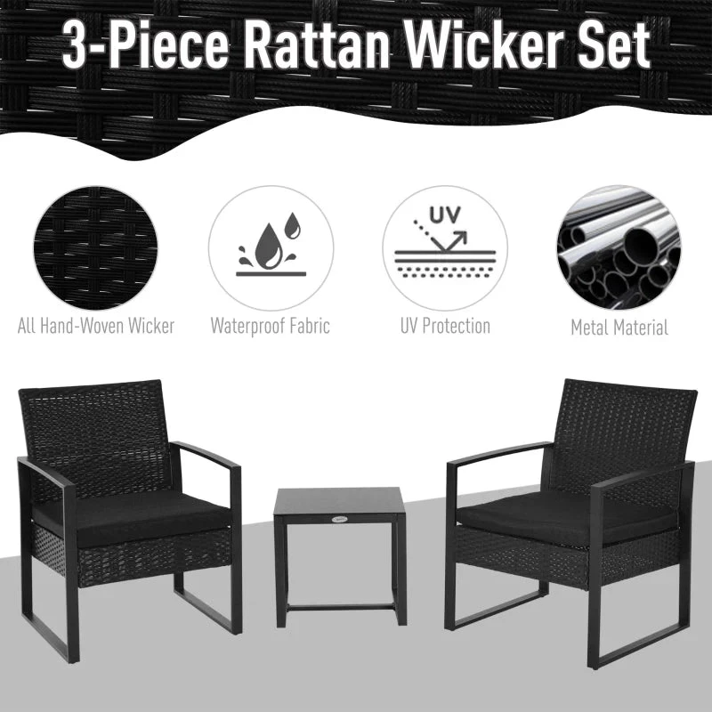 Outsunny Rattan Bistro Set - Black 3 Outsunny Rattan Bistro Set - Black - Image 3