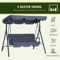 Outsunny Metal Swing Chair 3-Seater - Grey -OUTSUNNY Store lEI7561859a998ba2 jpg