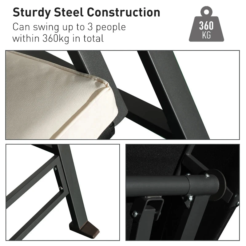 Outsunny Rattan Garden Swing Chair 3-Seater Black 5 Outsunny Rattan Garden Swing Chair 3-Seater Black - Image 5