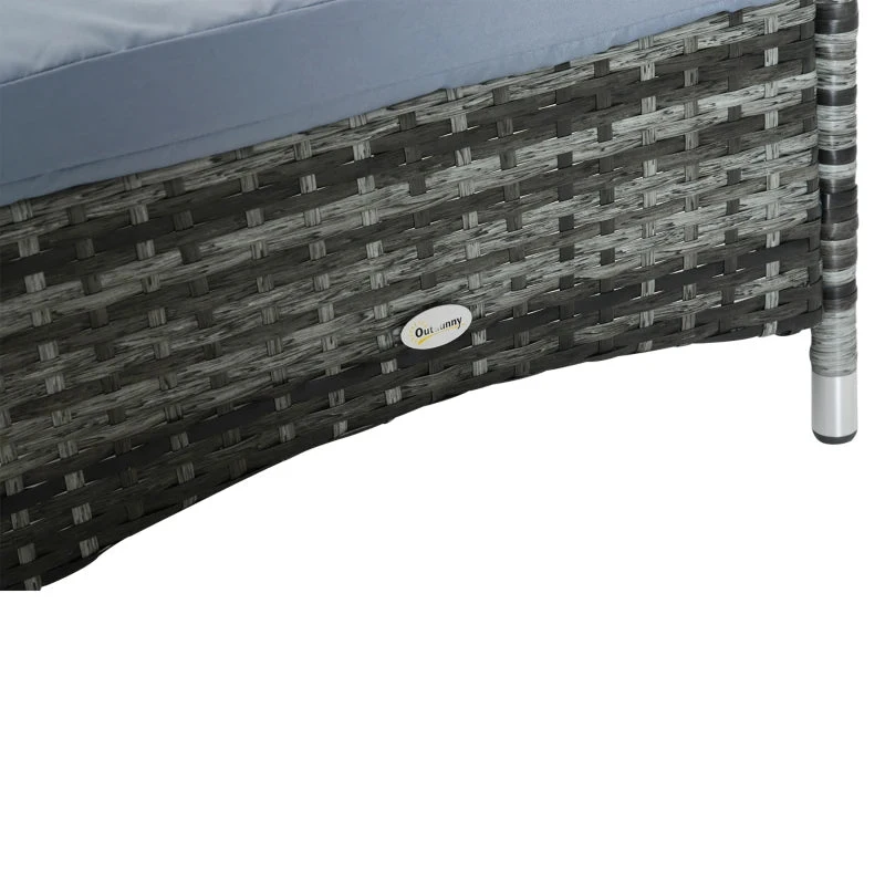 Outsunny Rattan Sun Lounger W/ Cushion - Grey 10 Outsunny Rattan Sun Lounger W/ Cushion - Grey - Image 10