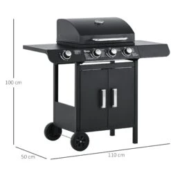 Outsunny Gas Burner Barbecue Grill 3+1 Burner Garden BBQ Trolley W/ Side Burner Warming Rack Side Shelves Storage Cabinet Piezo Ignition Thermometer 110x50x100cm -OUTSUNNY Store llrc7a17dc22f05e5 4e99db3b 5696 4dd9 8cab b7971dcd71bd