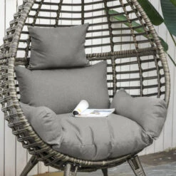 Outsunny Wicker Rattan Egg Chair With 4 Legs Grey -OUTSUNNY Store lvm3d617eecc29b03 jpg