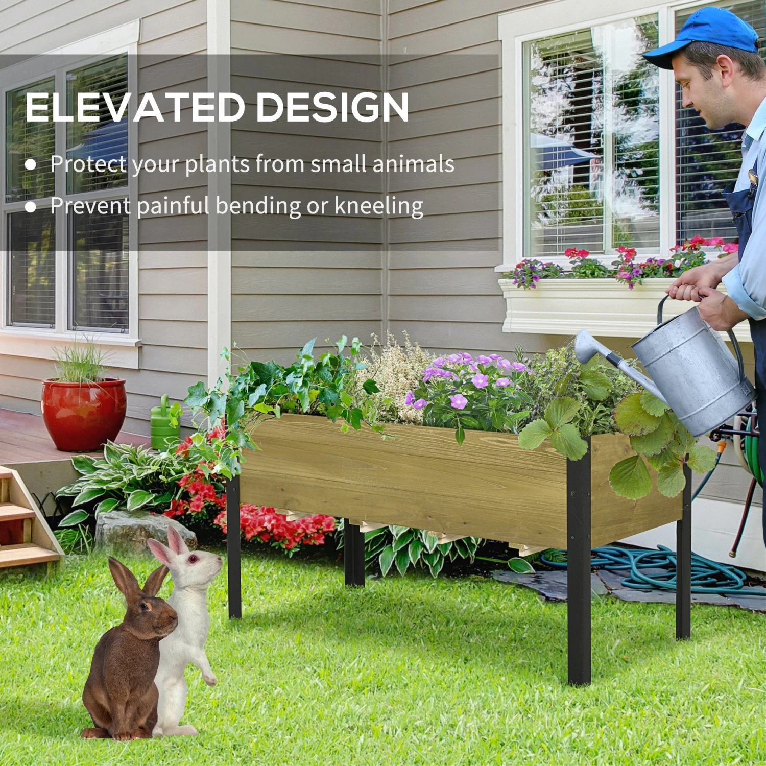 Outsunny Raised Garden Bed Elevated Wood Planter Box 6 Outsunny Raised Garden Bed Elevated Wood Planter Box - Image 6