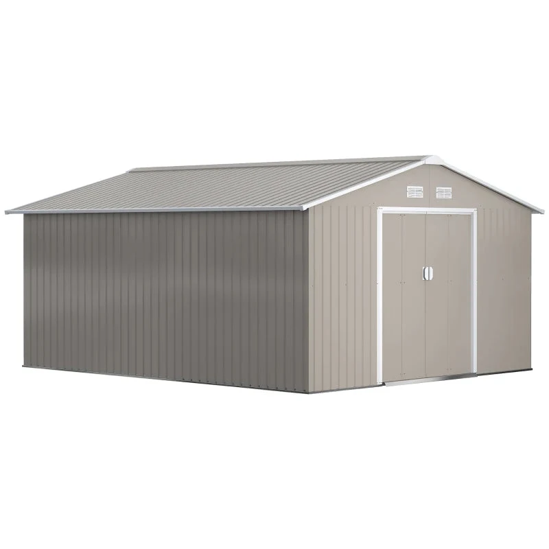 Outsunny Metal Shed 13 X 11ft - Light Grey 1 Outsunny Metal Shed 13 X 11ft - Light Grey