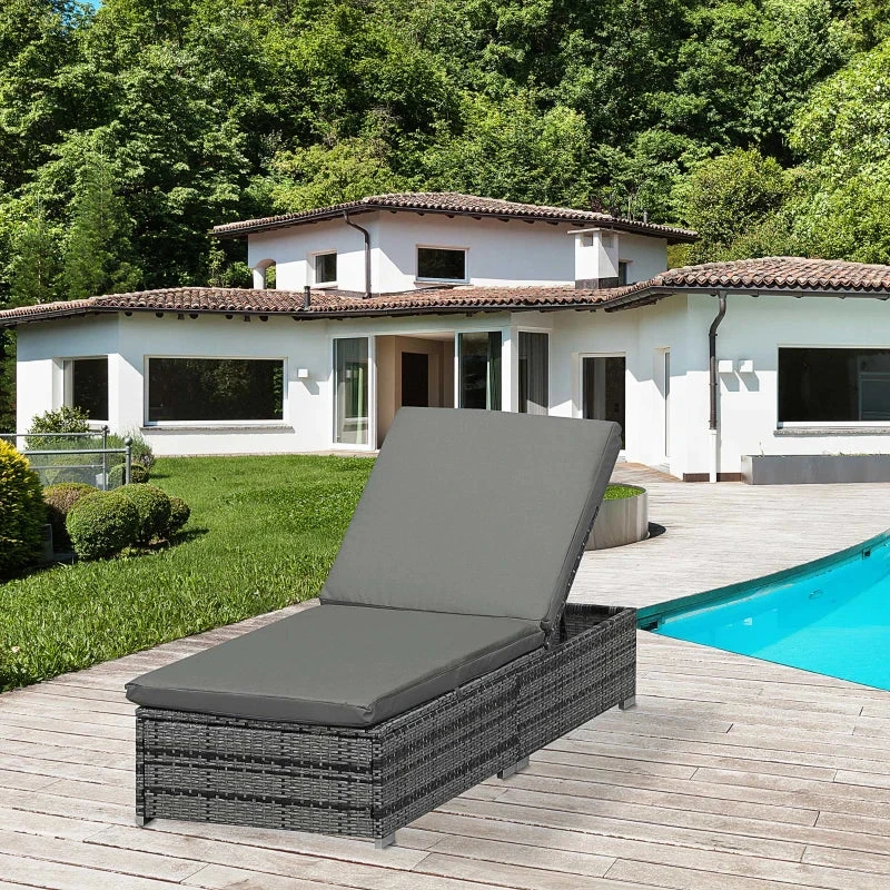 Outsunny Rattan Reclining Lounger - Grey 2 Outsunny Rattan Reclining Lounger - Grey - Image 2