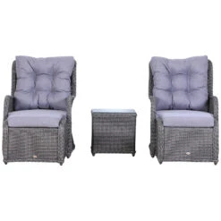 Outsunny Garden Sofa Chair & Stool With Table Set - Grey