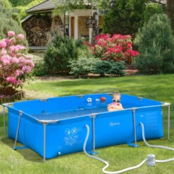 Outsunny Swimming Pool With Steel Frame & Filter 252L X 152W X 65H Cm - Blue -OUTSUNNY Store mrK97b17dc5f97d7f jpg