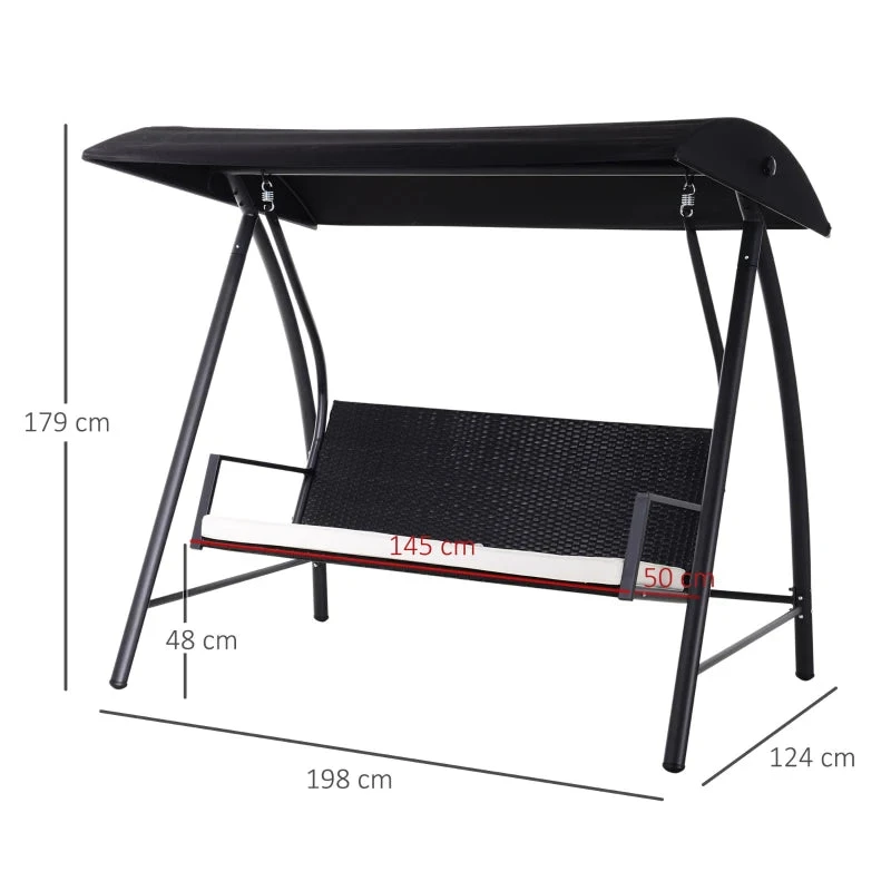 Outsunny Rattan Garden Swing Chair 3-Seater Black 4 Outsunny Rattan Garden Swing Chair 3-Seater Black - Image 4