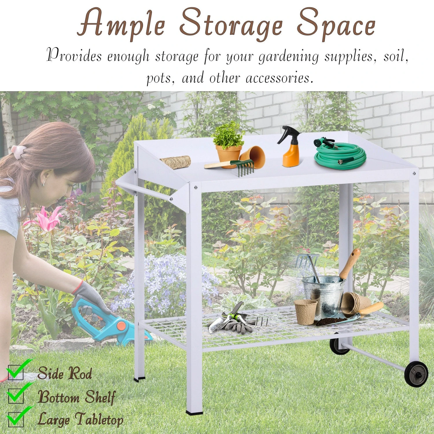 Outsunny Metal Outdoor Garden Potting Bench White 6 Outsunny Metal Outdoor Garden Potting Bench White - Image 6