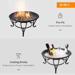 Outsunny Steel Fire Pit, Φ 56x45H Cm (Lid Included)-Black -OUTSUNNY Store nt77ac17dc39d42d2 e9848db1 a29b 439f 9eb7 130fe321287d