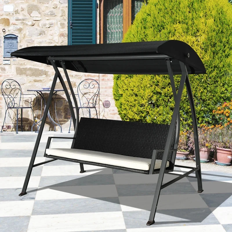 Outsunny Rattan Garden Swing Chair 3-Seater Black 2 Outsunny Rattan Garden Swing Chair 3-Seater Black - Image 2