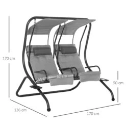 Outsunny Canopy Swing 2 Separate Relax Chairs W/ Handrails And Removable Canopy Grey -OUTSUNNY Store oU477317dc265fa29