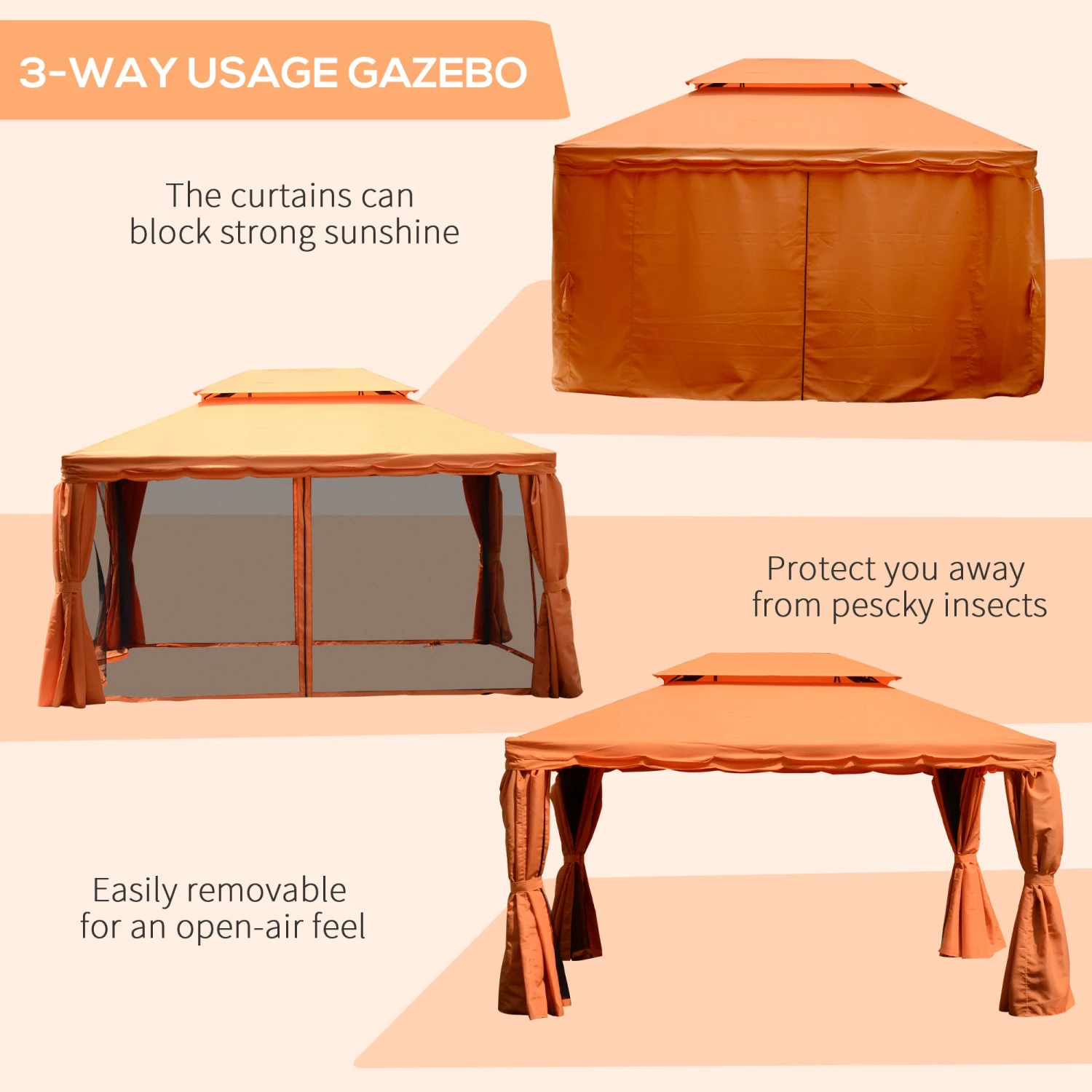 Outsunny Garden Gazebo - Orange 6 Outsunny Garden Gazebo - Orange - Image 6