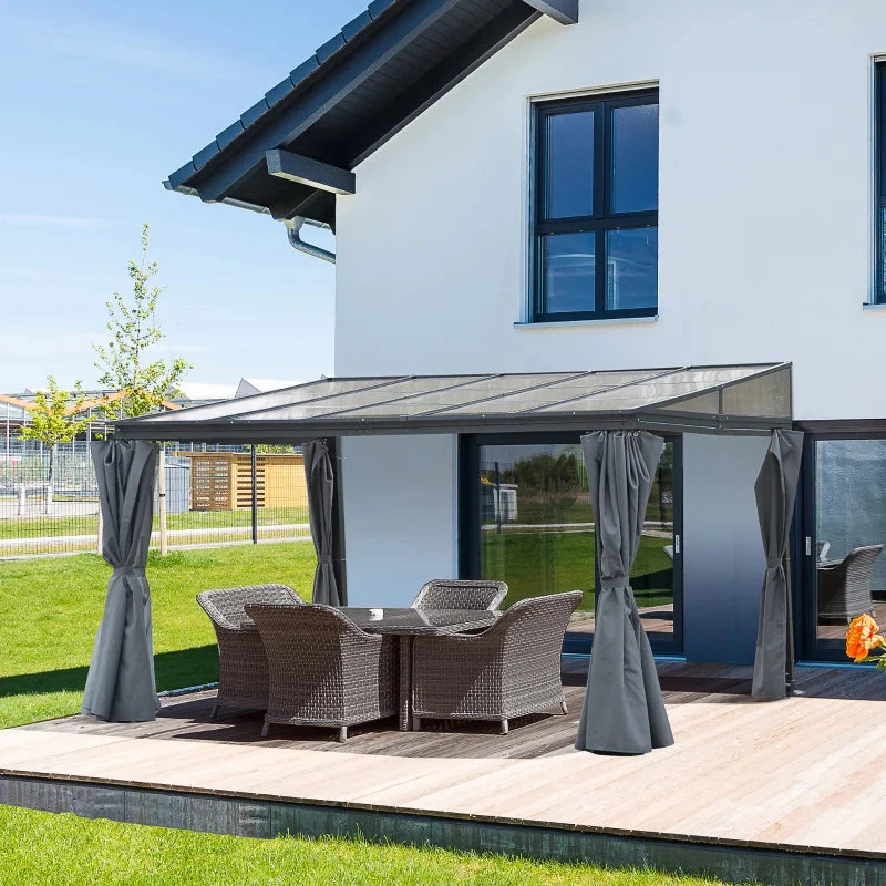 Outsunny Outdoor Lean To Pergola Gazebo 4 X 3m - Grey 2 Outsunny Outdoor Lean To Pergola Gazebo 4 X 3m - Grey - Image 2