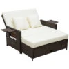 Outsunny Rattan Sun Lounger 2 Seater Day Bed-Brown
