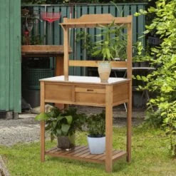 Outsunny Wooden Garden Potting Table -OUTSUNNY Store qBfc2717dc47902f8