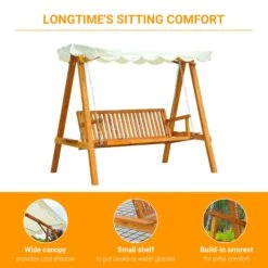 Outsunny 3 Seater Canopy Swing Bench - Cream White -OUTSUNNY Store qlX5c617dc29ce89a