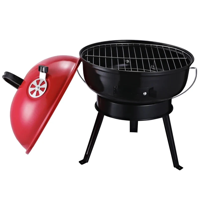 Outsunny Compact Portable Charcoal BBQ Grill - Red 4 Outsunny Compact Portable Charcoal BBQ Grill - Red - Image 4