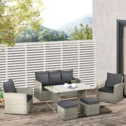 Outsunny Rattan Sofa Set With Footstools - Grey -OUTSUNNY Store qwN6ff1818b37933e jpg