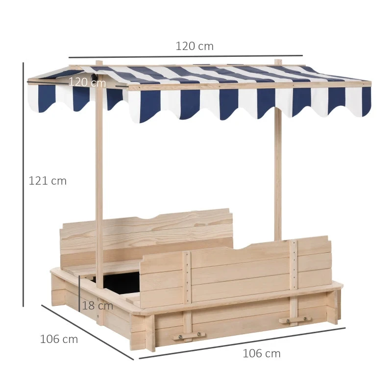 Outsunny Wooden Square Sandpit 106L X 106W X 121H Cm 3 Outsunny Wooden Square Sandpit 106L X 106W X 121H Cm - Image 3