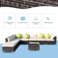 Outsunny 8 Pieces PE Rattan Corner Sofa Set With Thick Cushions, Aluminium Outdoor Rattan Garden Furniture Set With Glass Top Table, No Assembly Required, Mixed Brown -OUTSUNNY Store rATa0917eecc28cf4 ab7fb050 853c 4592 8c74 13ce131bb1f5
