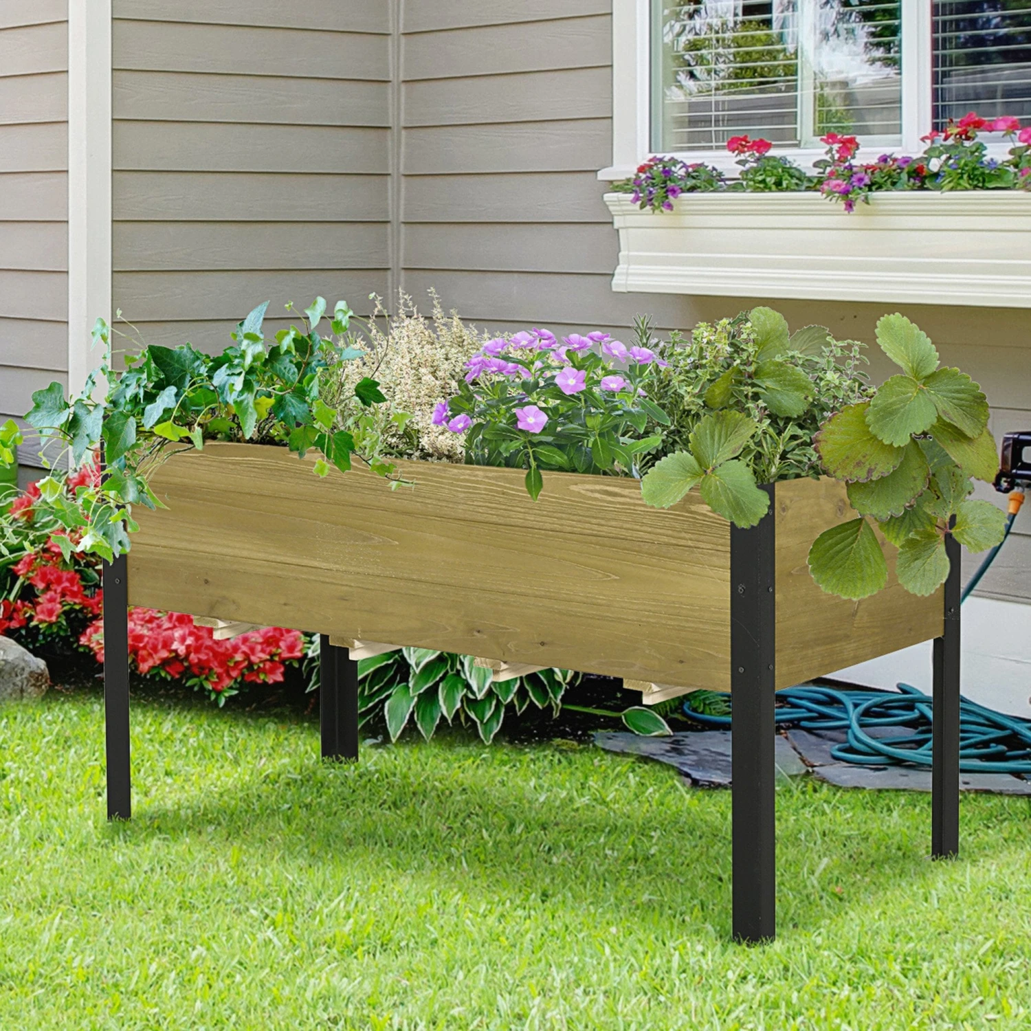 Outsunny Raised Garden Bed Elevated Wood Planter Box 2 Outsunny Raised Garden Bed Elevated Wood Planter Box - Image 2