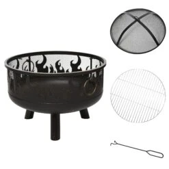 Outsunny Outdoor Fire Pit With Grill Cooking Grate W/ Cover Fire Poker Yard Bonfire Patio -OUTSUNNY Store rcJac317dc48b4b27
