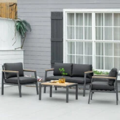 Outsunny Garden Sofa Set 4 Piece With Cushions - Grey -OUTSUNNY Store sVR90f17f52a16306 jpg