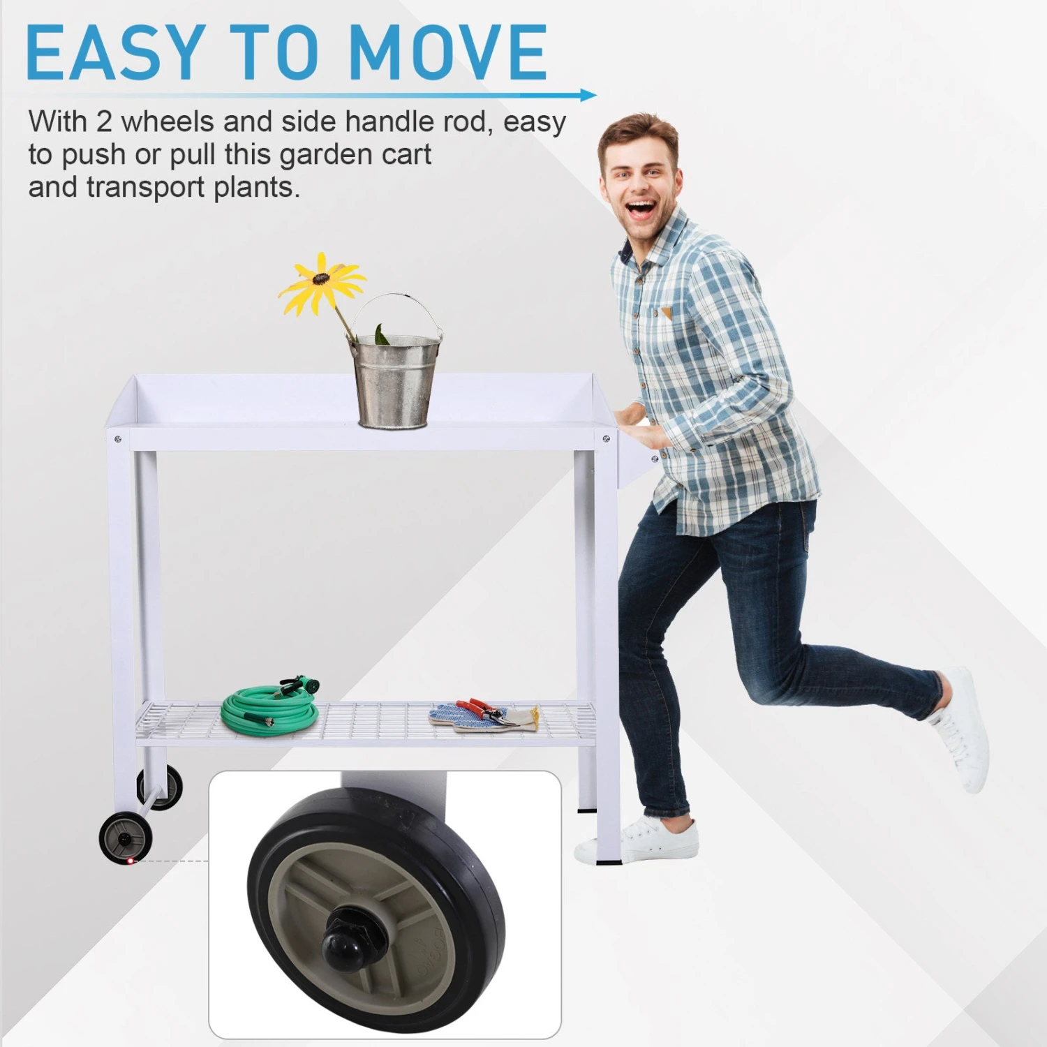 Outsunny Metal Outdoor Garden Potting Bench White 4 Outsunny Metal Outdoor Garden Potting Bench White - Image 4