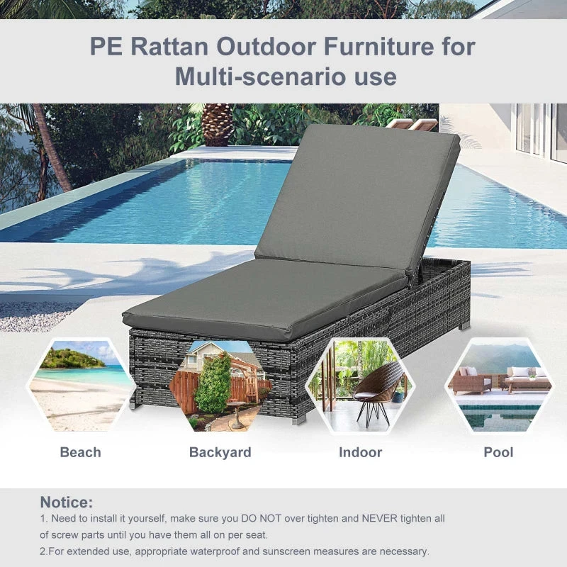 Outsunny Rattan Reclining Lounger - Grey 9 Outsunny Rattan Reclining Lounger - Grey - Image 9