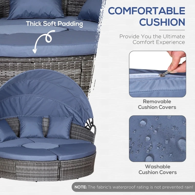 Outsunny Garden Daybed With Cushions - Grey With Blue Cushions 7 Outsunny Garden Daybed With Cushions - Grey With Blue Cushions - Image 7