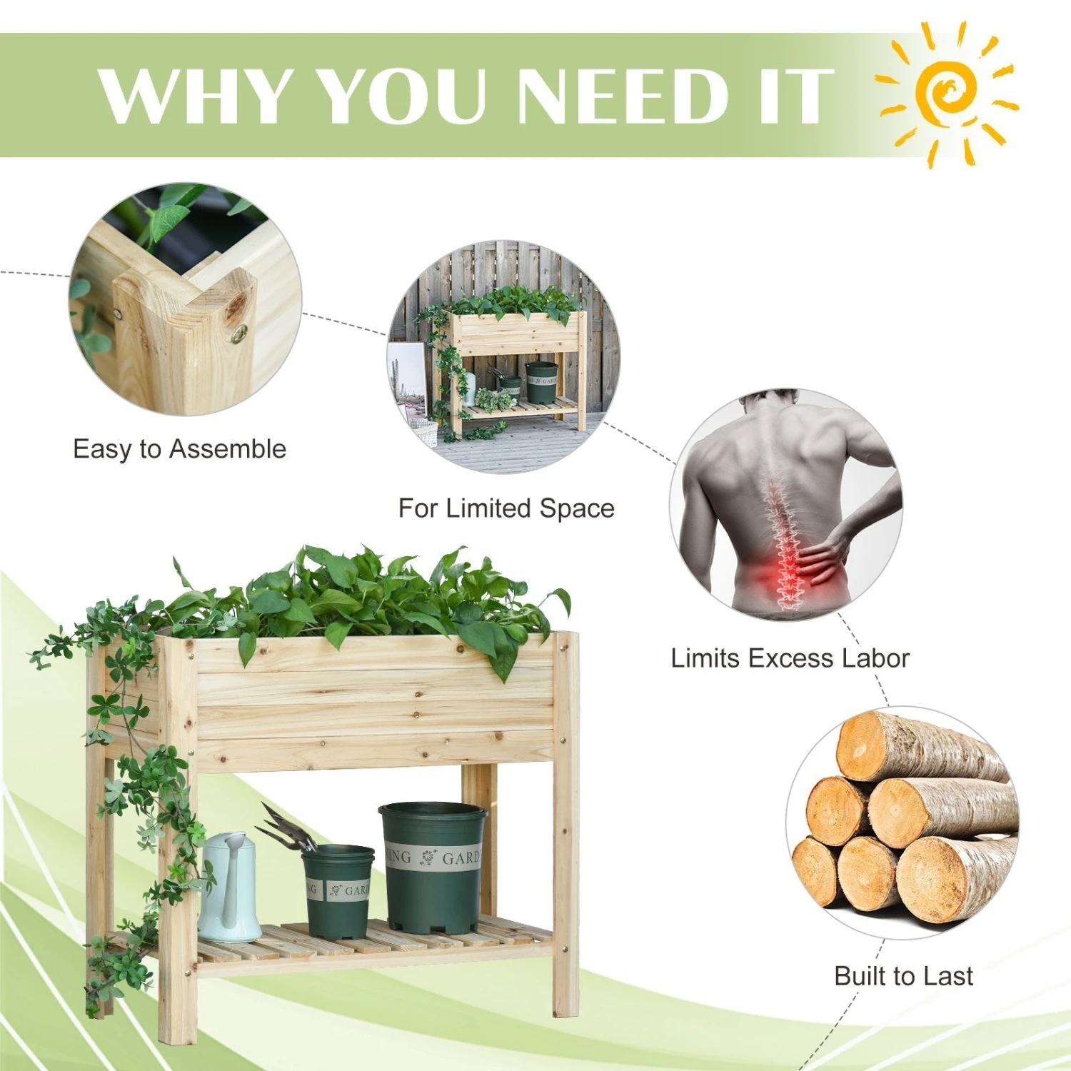 Outsunny Wooden Raised Plant Stand 100 X 40 X 84cm 6 Outsunny Wooden Raised Plant Stand 100 X 40 X 84cm - Image 6