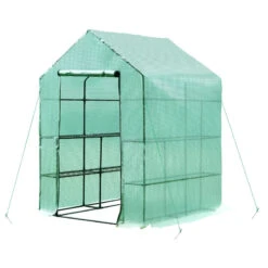 Outsunny 143x143x195 Cm Walk In Greenhouse With Shelves-Dark Green
