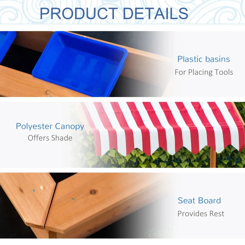 Outsunny Children's Wooden Sandbox With Cover - Wood 7 Outsunny Children's Wooden Sandbox With Cover - Wood - Image 7