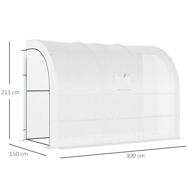 Outsunny Lean To Greenhouse 300 X 150 X 213 Cm - White 3 Outsunny Lean To Greenhouse 300 X 150 X 213 Cm - White - Image 3