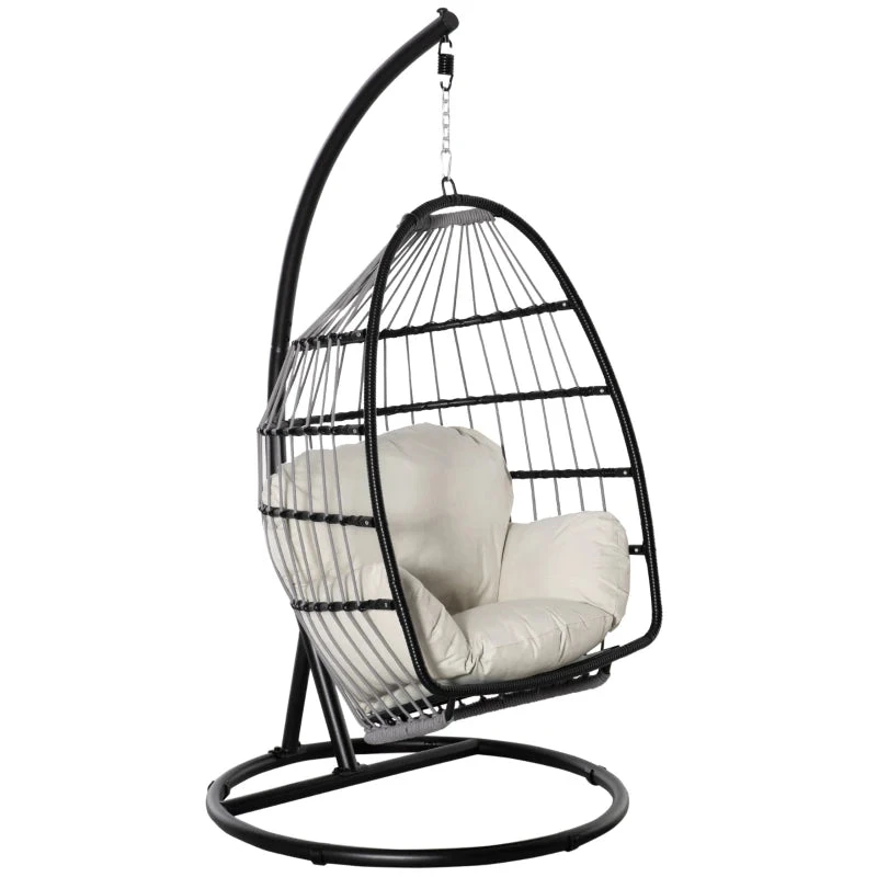 Outsunny Rattan Hanging Egg Chair Black 4 Outsunny Rattan Hanging Egg Chair Black - Image 4