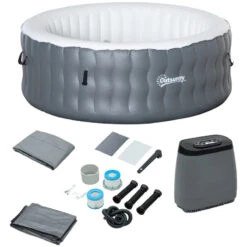 Outsunny Round Hot Tub 4 Person, Light Grey -OUTSUNNY Store uRwdaa18041c96579 jpg