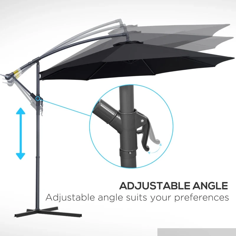 Outsunny Cantilever Banana Parasol 3m - Black 6 Outsunny Cantilever Banana Parasol 3m - Black - Image 6