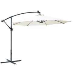 Outdoor Umbrella Parasol With LED Solar Lights - Cream