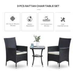 Outsunny-3 Piece Rattan Bistro Set - Black -OUTSUNNY Store ugEa0917eecc2a467